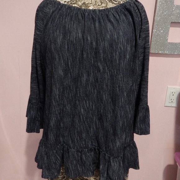 Sanctuary Tops - Sanctuary Navy Pin Striped Blouse Size XL